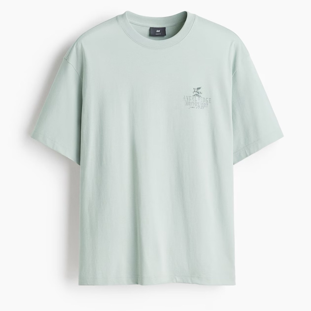 NWT H&M Men’s Sage Green Loose Fit Graphic Tee